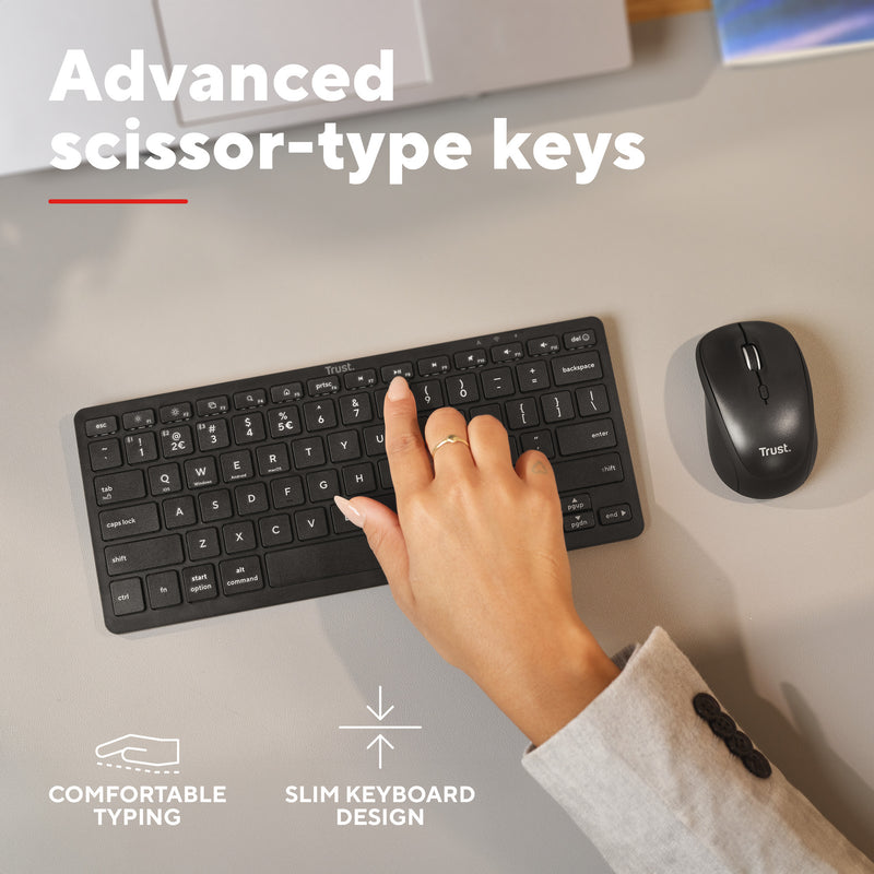 Load image into Gallery viewer, Trust nado ii bluetooth-toetsenbord (zwart, us lay-out (qwerty), scissor switches, 80% (tkl), bluetooth)
