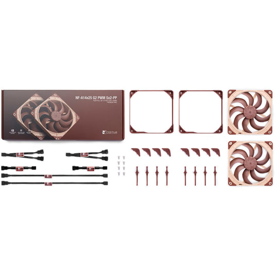 Noctua nf-a14x25 g2 pwm sx2-pp case fans (bruin beige, 2 stuks, 140 x 140 x 25 mm)