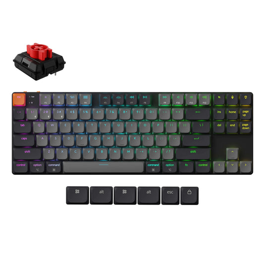 Keychron k1 qmk-b1 rgb mechanisch toetsenbord (zwart, us lay-out (qwerty), milk pom red, 80% (tkl) , rgb leds, abs keycap, usb-c | bluetooth 5.2)