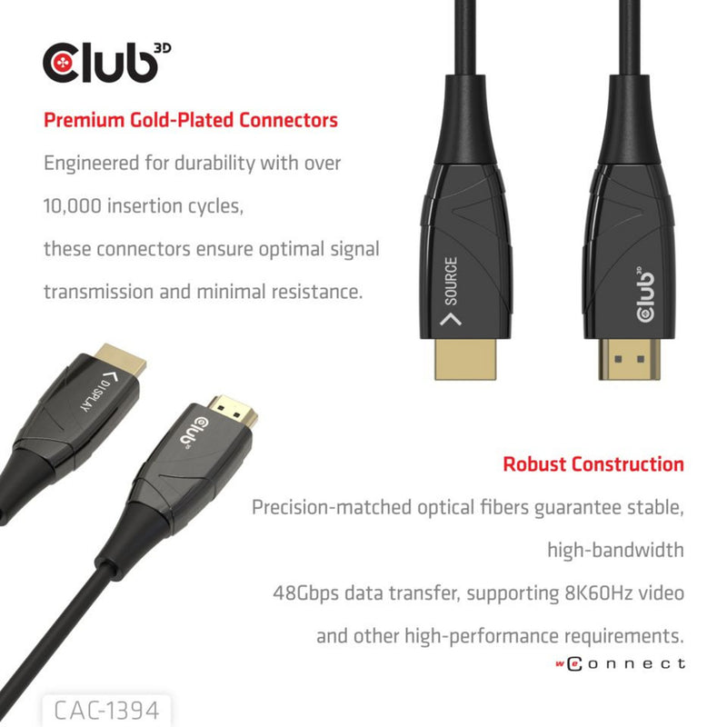 Chargez l'image dans la visionneuse de la galerie, Club 3d hdmi hybrid aoc cable 8k60hz 4k120hz, 100 m kabel (zwart)
