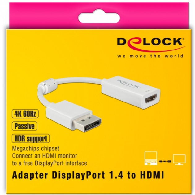 Load image into Gallery viewer, Delock displayport 1.4 > hdmi adapter (wit, 0,1 meter, 4k)
