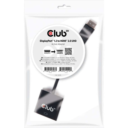 Club 3d displayport 1.2 > hdmi 2.0 uhd active adapter (zwart)