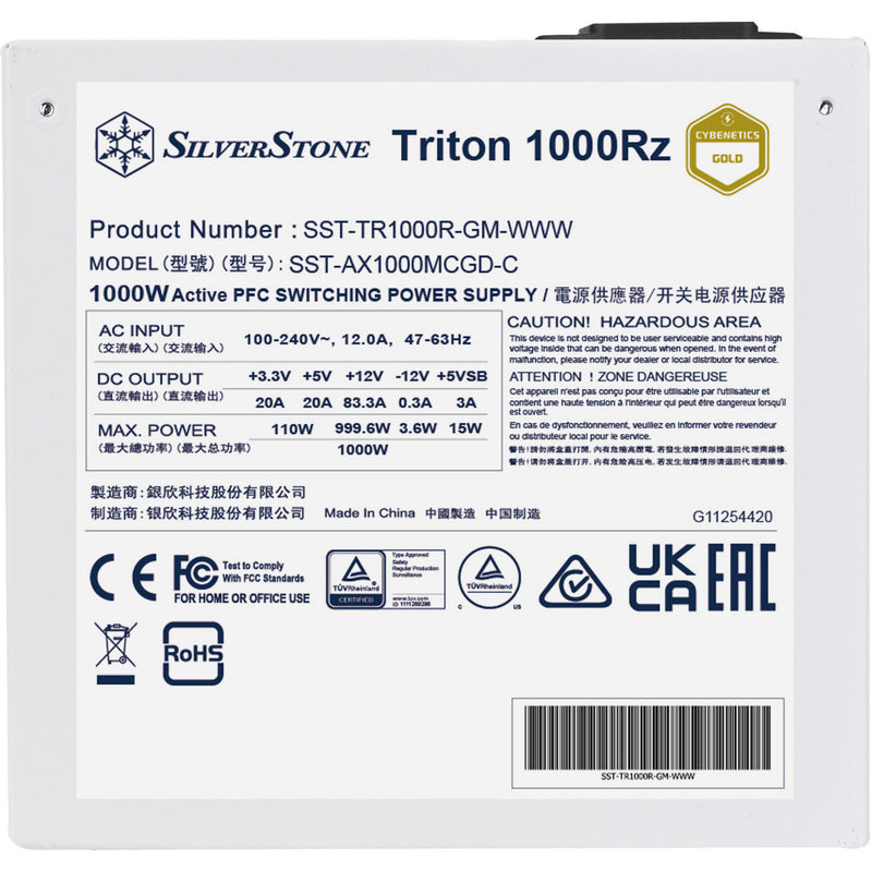 Load image into Gallery viewer, Silverstone triton 1000rz modulaire 1000 watt voeding (wit, 1x 12v-2x6, 4x pcie)
