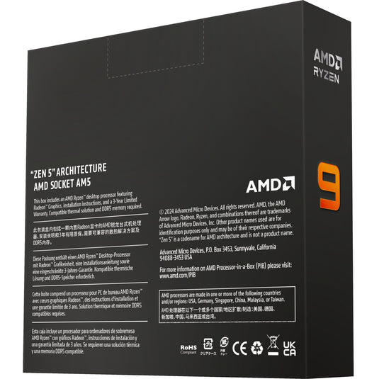 Amd ryzen 9 9900x, 4,4 ghz (5,6 ghz turbo boost) socket am5 processor (unlocked, boxed)