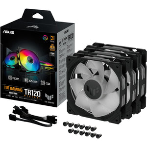 Asus tuf gaming tr120 argb reverse case fans (zwart, 3 stuks, 120 x 120 x 28 mm)