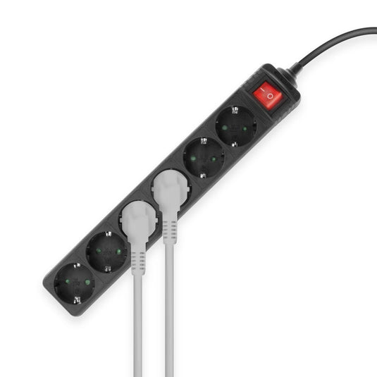 Act connectivity stekkerdoos met lichtgevende schakelaar, 6 sockets, 3 m, zwart stekkerdoos (zwart)