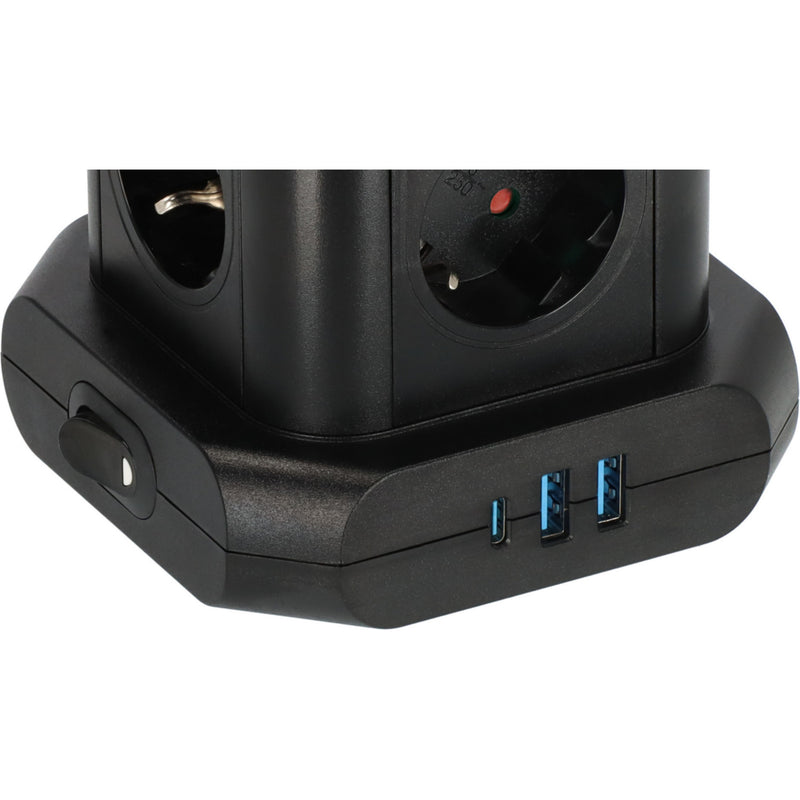 Load image into Gallery viewer, Brennenstuhl stekkerdoos toren met 8 stekkerdozen in 45° opstelling stekkerdoos (zwart, 2x usb a, 1x usb c power delivery)
