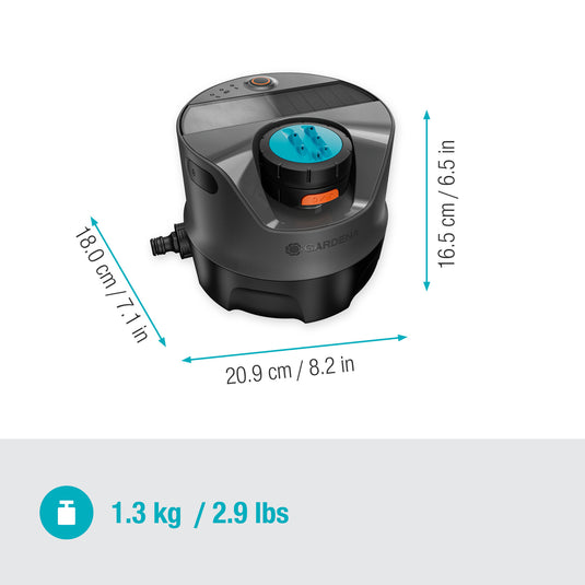 Gardena irrigatiesysteem aquaprecise op zonne-energie voor gazon sprinklersysteem (grijs turquoise, sproeioppervlak 320 m²)