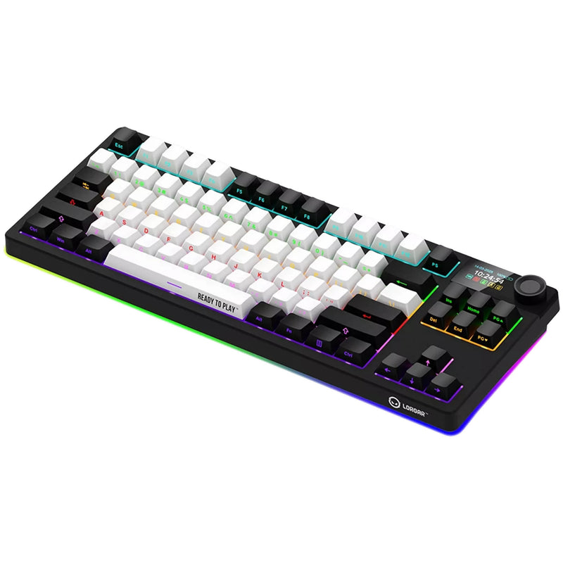 Load image into Gallery viewer, Lorgar kbp70tklw rgb mechanisch gaming toetsenbord (zwart, us lay-out (qwerty), logar toxic purple, 80% (tkl), rgb, hot-swappable, pbt double-shot, bluetooth | 2.4ghz | usb)
