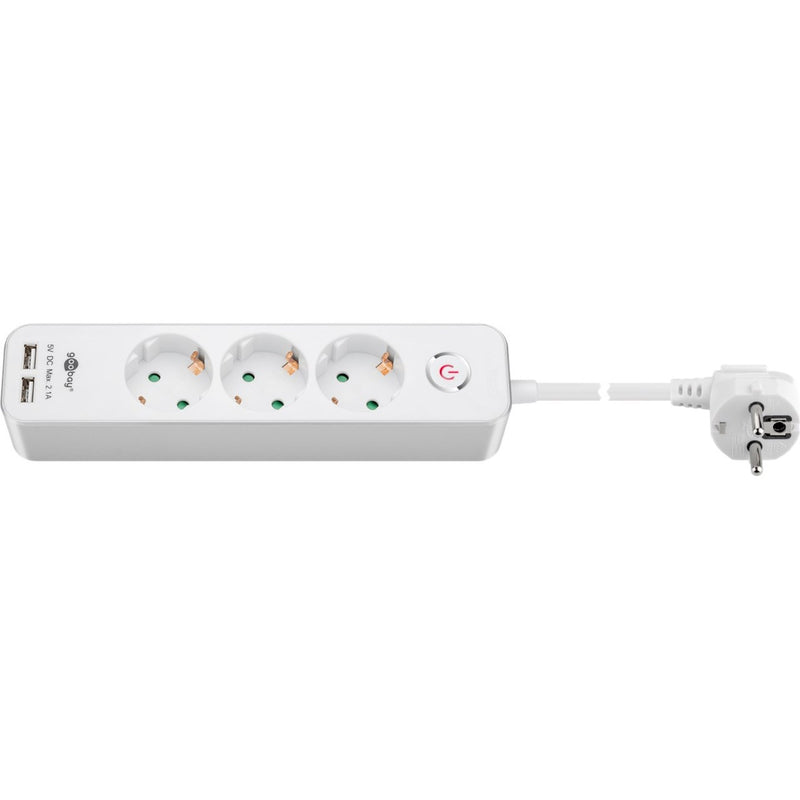 Afbeelding laden in galerijviewer, Goobay 3-weg stekkerdoos met schakelaar en usb stekkerdoos (wit, kabel 1.5 meter, 2x usb-a)
