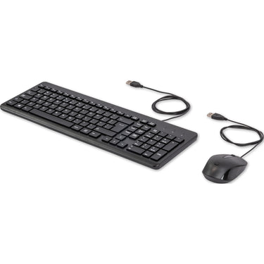 Hp 150 muis en toetsenbord met kabel desktopset (zwart, eu lay-out (qwerty), membraan, 100%, 1600 dpi)