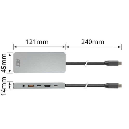Act connectivity usb-c 4k 8k 60hz dockingstation (grijs)
