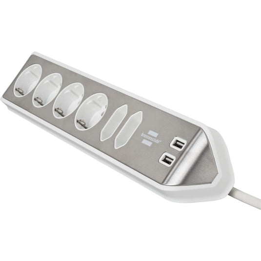 Brennenstuhl ®estilo hoekaansluitdoosstrook met usb laadfunctie 6-weg 4x beschermende contactdozen 2x euro zilver wit