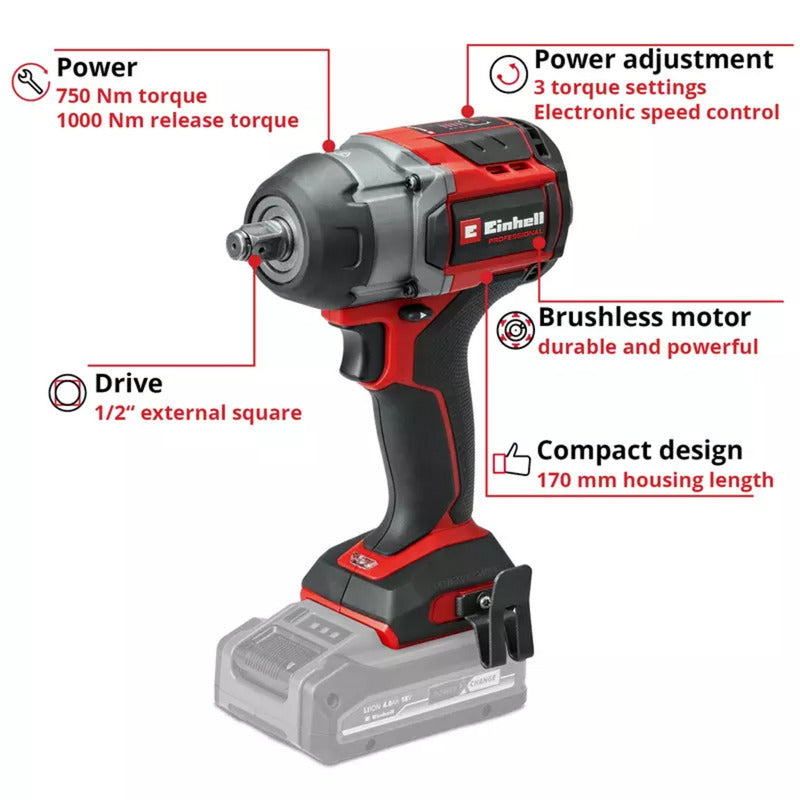 Load image into Gallery viewer, Einhell professional accu slagmoersleutel tp-cw 18 750-c li bl-solo (rood zwart, power x-change, accu en oplader niet inbegrepen)
