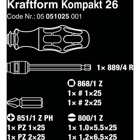 Wera kraftform kompakt 26 met etui, 7‑delig bitset (zwart groen)