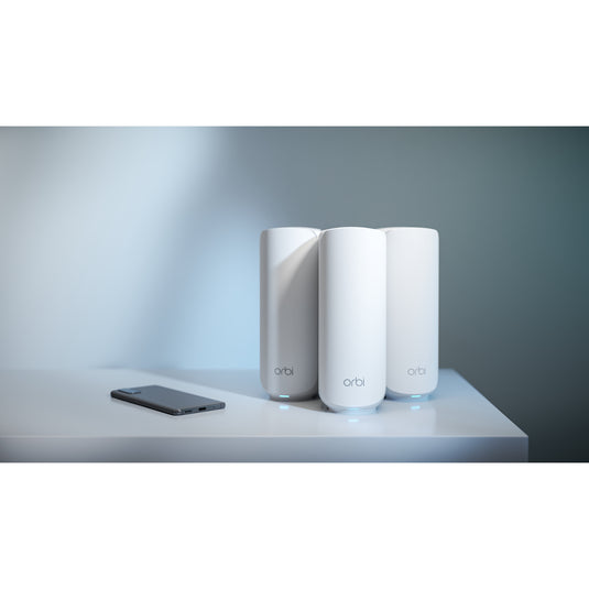 Netgear orbi 370 wifi mesh systeem, dual-band wifi 7-mesh systeem, 3 stuks mesh router (wit, 1x orbi wifi 7-router (rbe371), 2x orbi wifi 7-satellieten (rbe370))