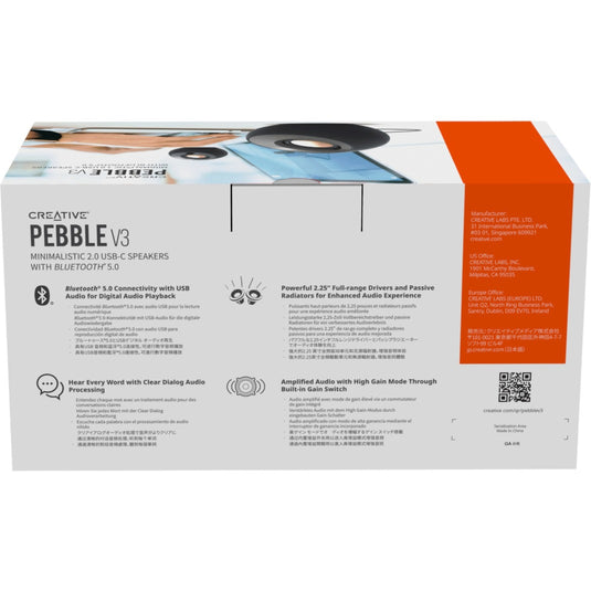 Creative pebble v3 pc-luidspreker (zwart, bluetooth, usb-c, aux)