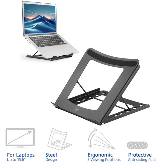 Act connectivity laptopstandaard, inklapbaar, hoogte verstelbaar in 5 standen (zwart)