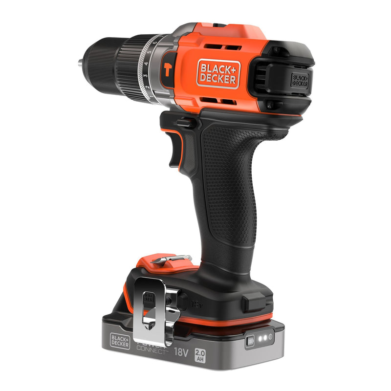 Load image into Gallery viewer, Black+decker 18v 2.0ah schroefklopboormachine (zwart oranje, accu en oplader inbegrepen.)

