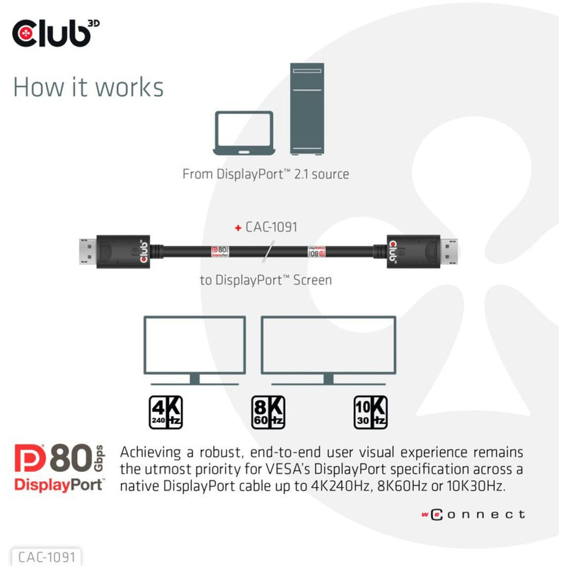 Chargez l'image dans la visionneuse de la galerie, Club 3d gecertificeerde displayport 2.1 kabel (zwart, 1,2 meter, 8k)
