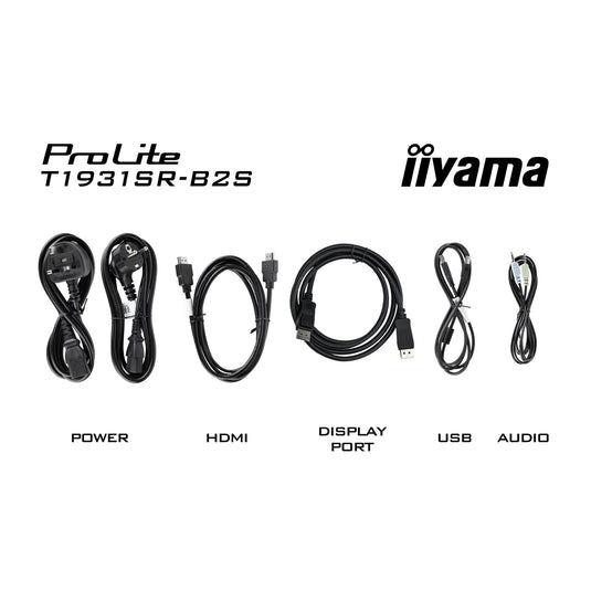Iiyama prolite t1931sr-b2s 19 touchscreen monitor (zwart, vga, hdmi, displayport, audio, touchscreen)