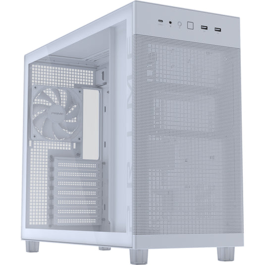 Asus prime ap303 - tempered glass panel midi tower behuizing (wit | 2x usb-a | 1x usb-c | tempered glass)