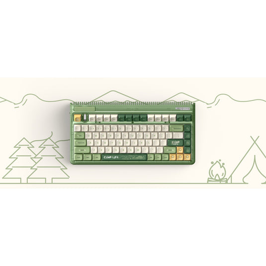 Iqunix og80 camping wireless mechanical keyboard, gaming toetsenbord (groen oranje, us lay-out, cherry mx red, rgb leds, 80% (tkl), hot-swappable, pbt, 2.4ghz | bluetooth 5.1 | usb-c)
