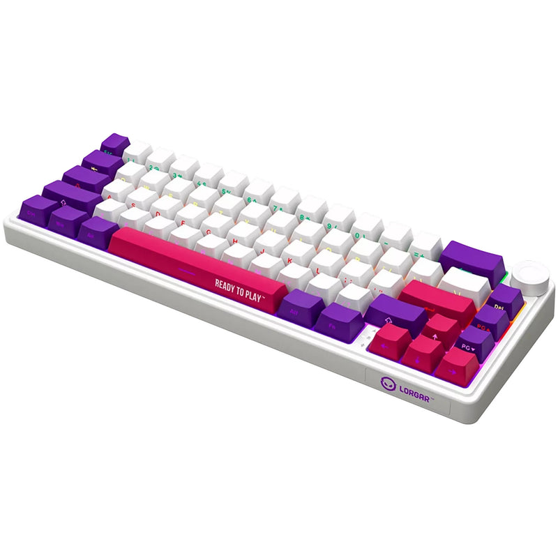 Load image into Gallery viewer, Lorgar kbp70mw rgb mechanisch gaming toetsenbord (wit, us lay-out (qwerty), logar toxic purple, 65%, rgb, hot-swappable, pbt double-shot, bluetooth | 2.4ghz | usb)
