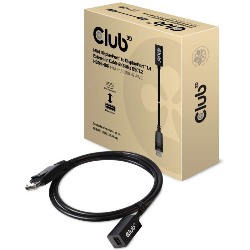 Afbeelding laden in galerijviewer, Club 3d mini-displayport naar displayport 1.4 (male) verlengkabel (zwart, 1 meter)
