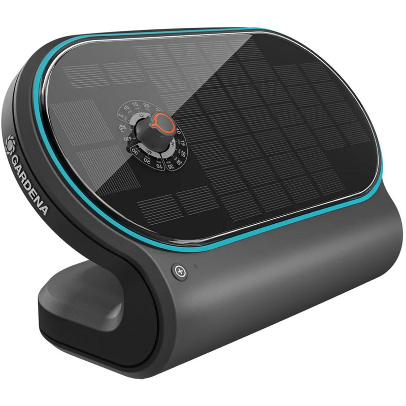 Afbeelding laden in galerijviewer, Gardena aquabloom set l voor bewatering op zonne-energie besproeiingscomputer (grijs turquoise, automatisch besproeiingssysteem, accu inbegrepen)
