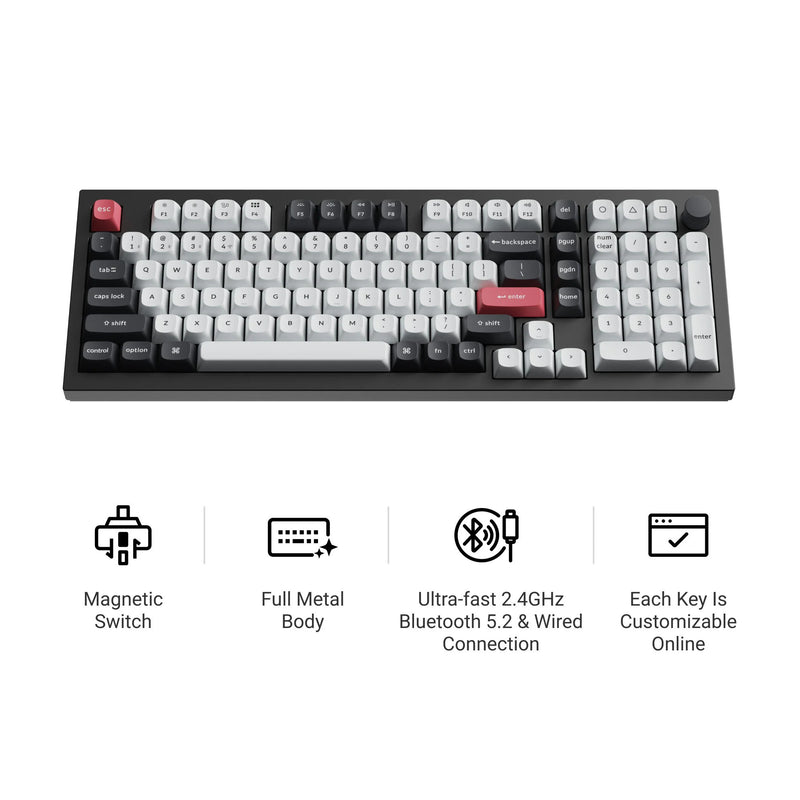 Load image into Gallery viewer, Keychron q5 he qmk wireless custom keyboard (wit, us lay-out (qwerty), gateron double-rail magnetic nebula, 96%, rgb leds, osa double-shot pbt, hot swap, knob, 2.4ghz | bluetooth 5.1 | usb-c)
