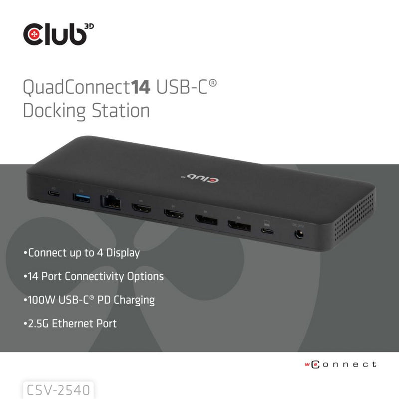 Chargez l'image dans la visionneuse de la galerie, Club 3d 14-1 usb-c quad display dockingstation (zwart)
