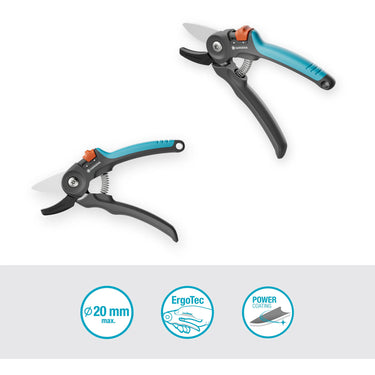 Gardena snoeischaar premiumcut voor droog hout (grijs turquoise, aambeeldsnede, 20 mm snoeidiameter)