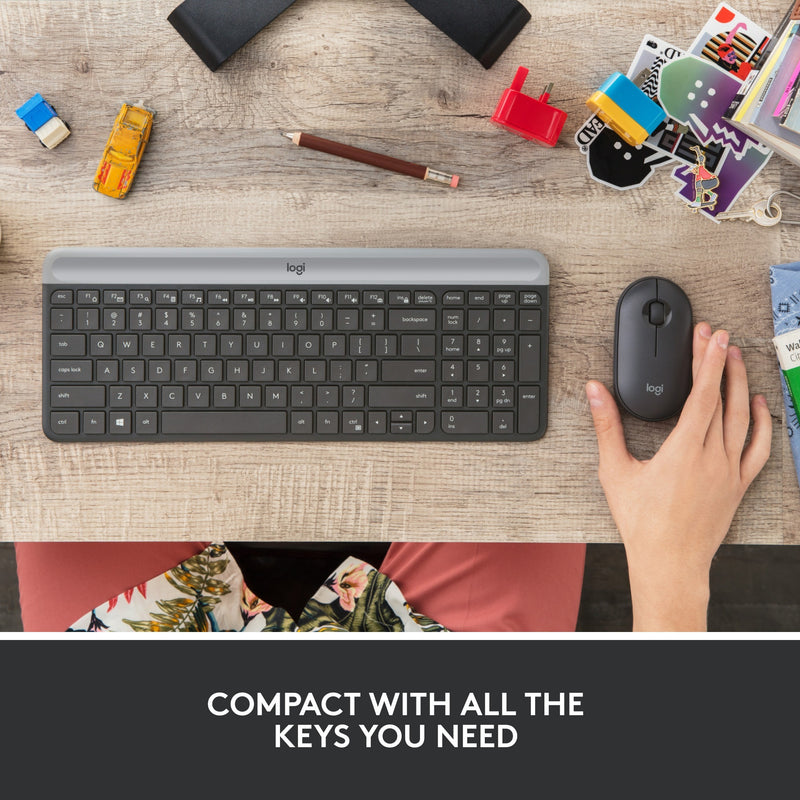 Load image into Gallery viewer, Logitech mk470 slim draadloze desktopset (zwart, us-international lay-out (qwerty), scissor switches, 100%, 1000 dpi)
