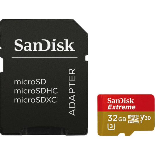 Sandisk extreme microsdhc 32 gb geheugenkaart (uhs-i u3, class 10, v30, a2, incl. adapter)