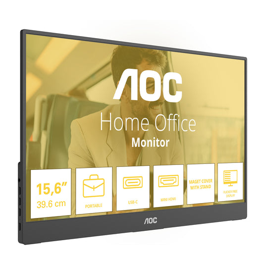 Aoc 16t20e2 15.6 monitor (zwart, 1x mini hdmi, 1x usb-c, audio)