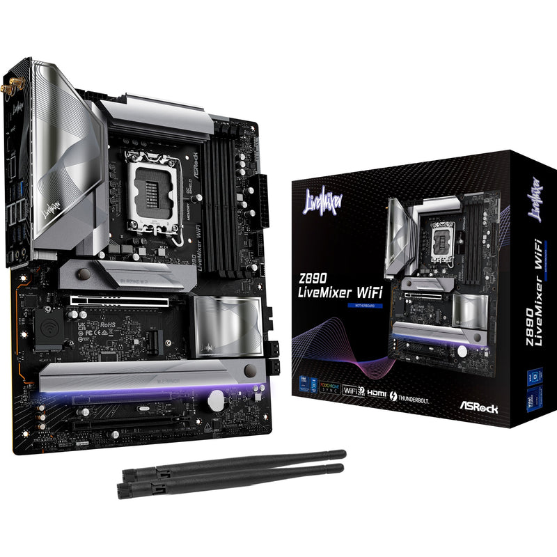 Load image into Gallery viewer, Asrock z890 livemixer wifi socket 1851 moederbord (zwart, raid, 2.5 gb-lan, wi-fi 7, bt, sound, atx)
