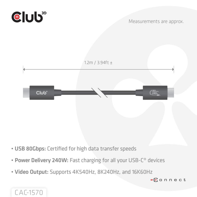 Cargue la imagen en el visor de la galería, Club 3d usb-c 80gbps certified 240w 8k 240hz kabel (zwart, 1.2m)
