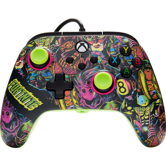 Powera advantage controller met kabel voor de xbox series x|s - fortnite: glow (neongroen, xbox series x|s, xbox one, pc)