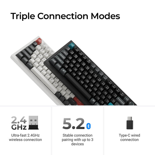 Keychron q1 ultra-m4 8k wireless custom mechanical keyboard (zwart, us lay-out (qwerty), silk pom banana, 75%, rgb, hot swap, 8k, 2.4 ghz | bluetooth 5.2 | usb-c)