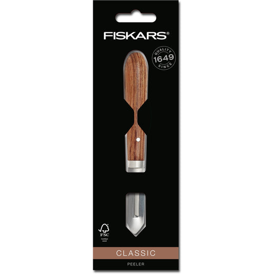 Fiskars classic schiller links 5 cm mes (houtkleur, dunschiller | fsc-gecertificeerd sucupira hout | rvs)