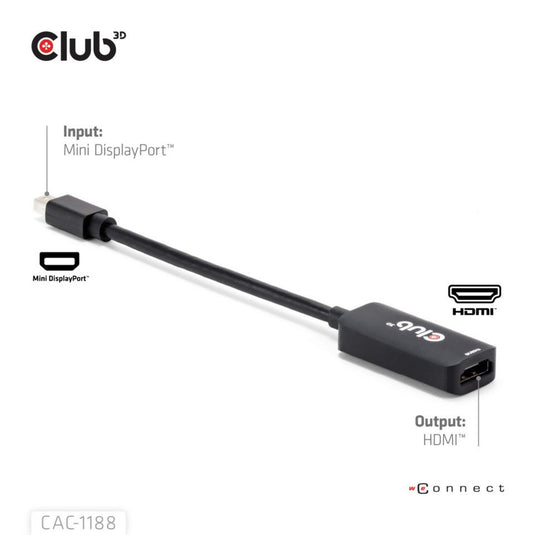 Club 3d mini displayport 1.4 naar hdmi 8k60hz m f adapter (zwart)