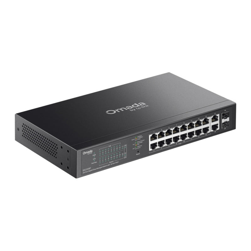 Chargez l'image dans la visionneuse de la galerie, Tp-link omada es220gp 20-poort gigabit easy managed switch (zwart, 16x poe+, 2x gigabit sfp)
