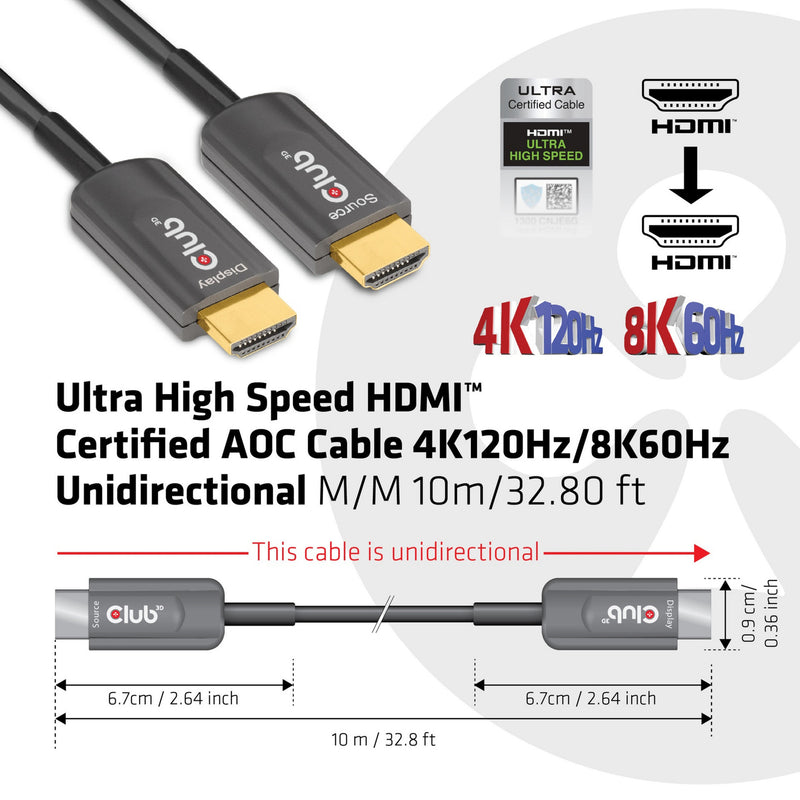 Chargez l'image dans la visionneuse de la galerie, Club 3d gecertificeerde actieve optische ultra high speed hdmi 2.1 kabel (zwart, 10 meter, 8k)
