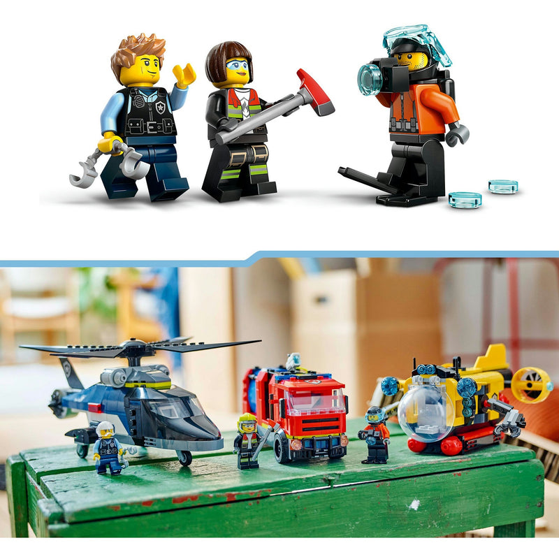 Afbeelding laden in galerijviewer, Lego city - helikopter, brandweerauto en onderzeeër remix constructiespeelgoed (60462 | set van 3 modulaire voertuigen)
