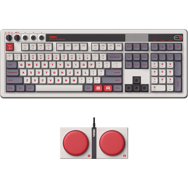 ギャラリービューアに画像をロードする, 8bitdo retro mechanical keyboard n edition (grijs, us lay-out (qwerty), kailh box white, 100%, bluetooth low energy, wireless 2.4g, usb)
