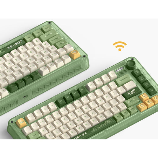 Iqunix zx75 camping wireless mechanical keyboard (groen, us lay-out (qwerty), cherry mx blue, 75%, rgb leds, hot-swappable, double-shot pbt, 2.4ghz | bluetooth 5.1 | usb-c)