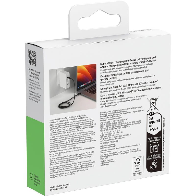 Load image into Gallery viewer, Belkin boostcharge usb-c > usb-c kabel (zwart, 1 meter, 240 w)
