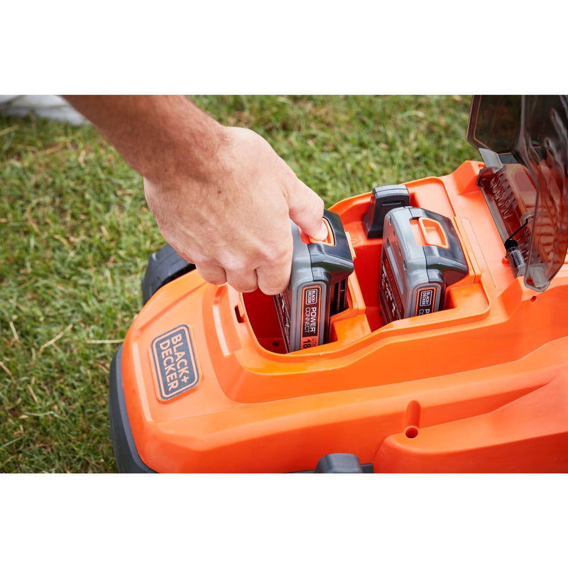 Load image into Gallery viewer, Black+decker bcmw3318l2-qw 2x 18v grasmaaier (oranje zwart, 2x 18v 2.5ah accu en oplader inbegrepen)
