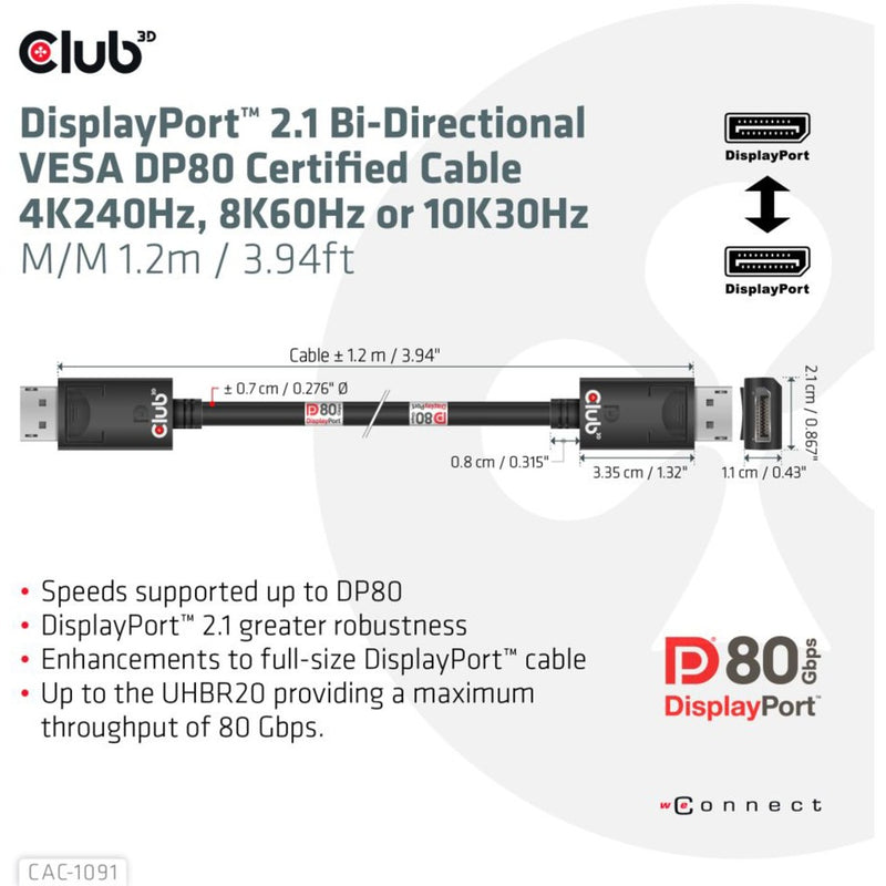 Chargez l'image dans la visionneuse de la galerie, Club 3d gecertificeerde displayport 2.1 kabel (zwart, 1,2 meter, 8k)
